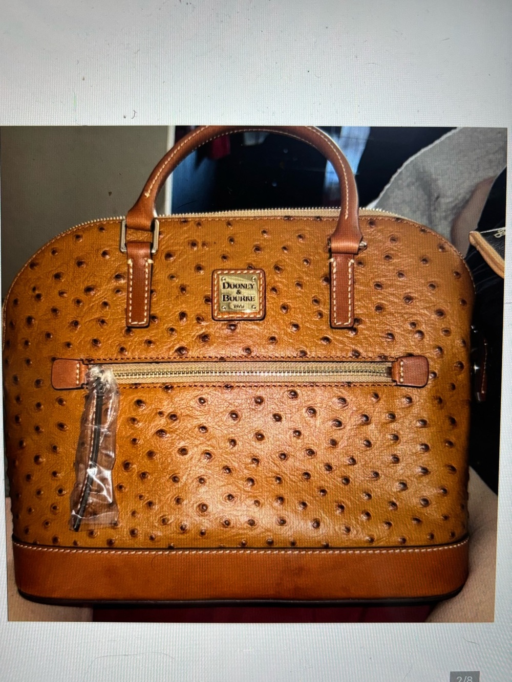 Dooney Bourke 🆕 Ostrich Domed Satchel  caramel  Vacchetta leather trim.